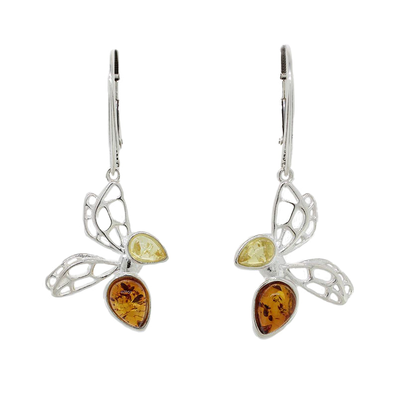 Sterling Silver Amber Butterfly Earrings