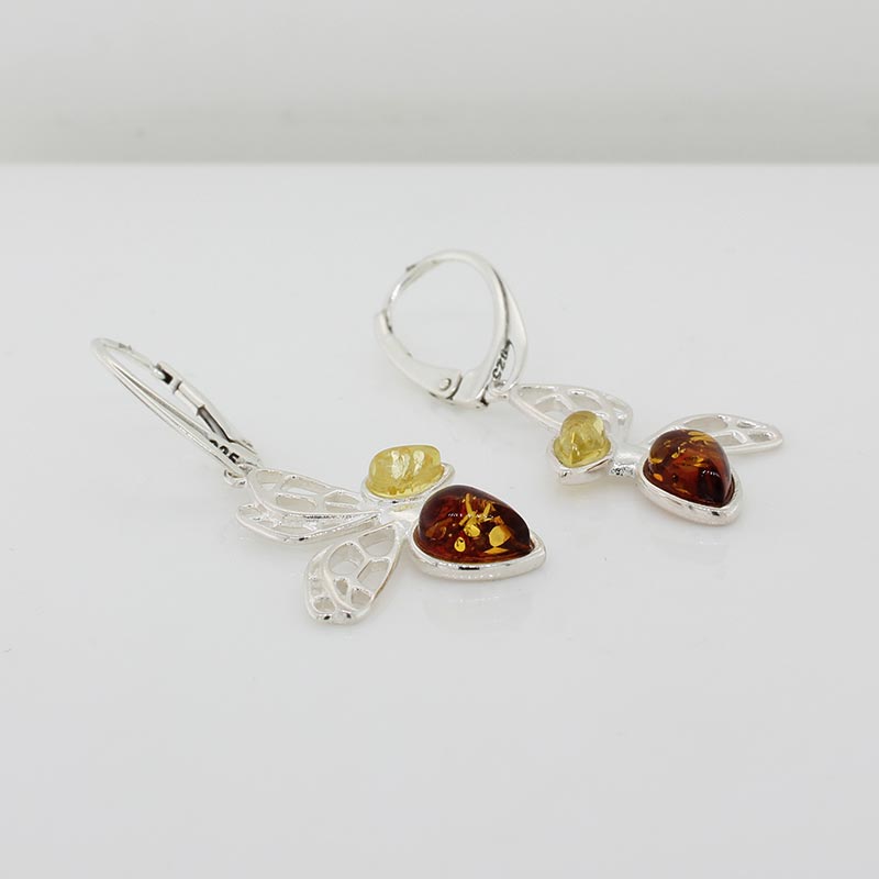 Sterling Silver Amber Butterfly Earrings