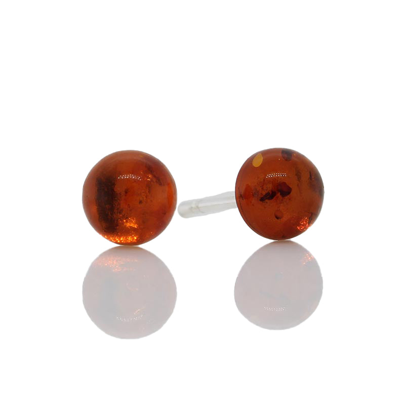 Sterling Silver Amber Round Studs 2