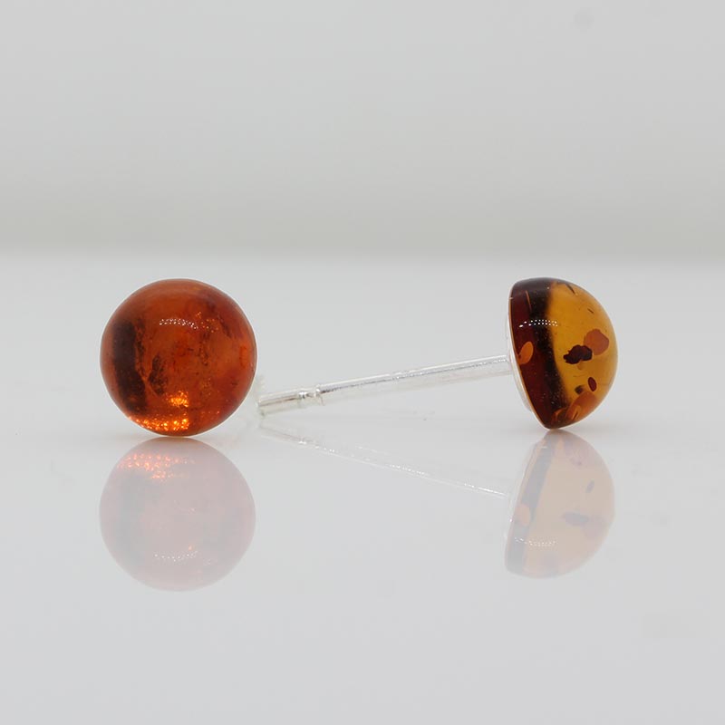 Sterling Silver Amber Round Studs 2