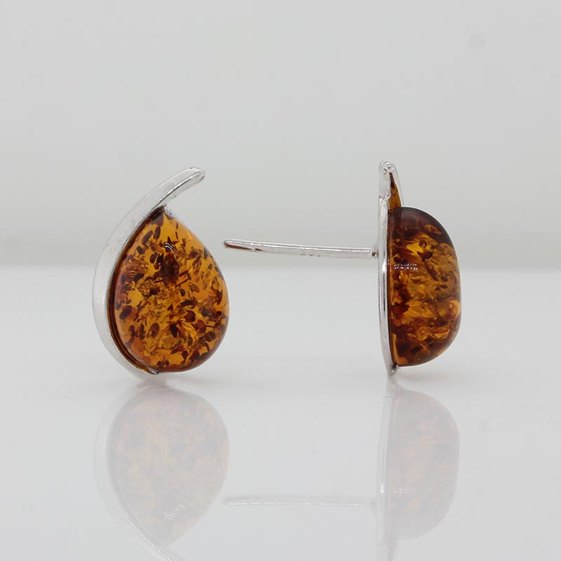 Sterling Silver Amber Teardrop Earrings