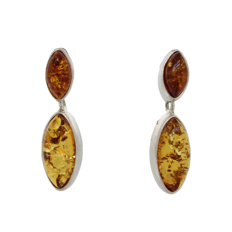 Sterling Silver Amber Marquise Cut Drop Earrings