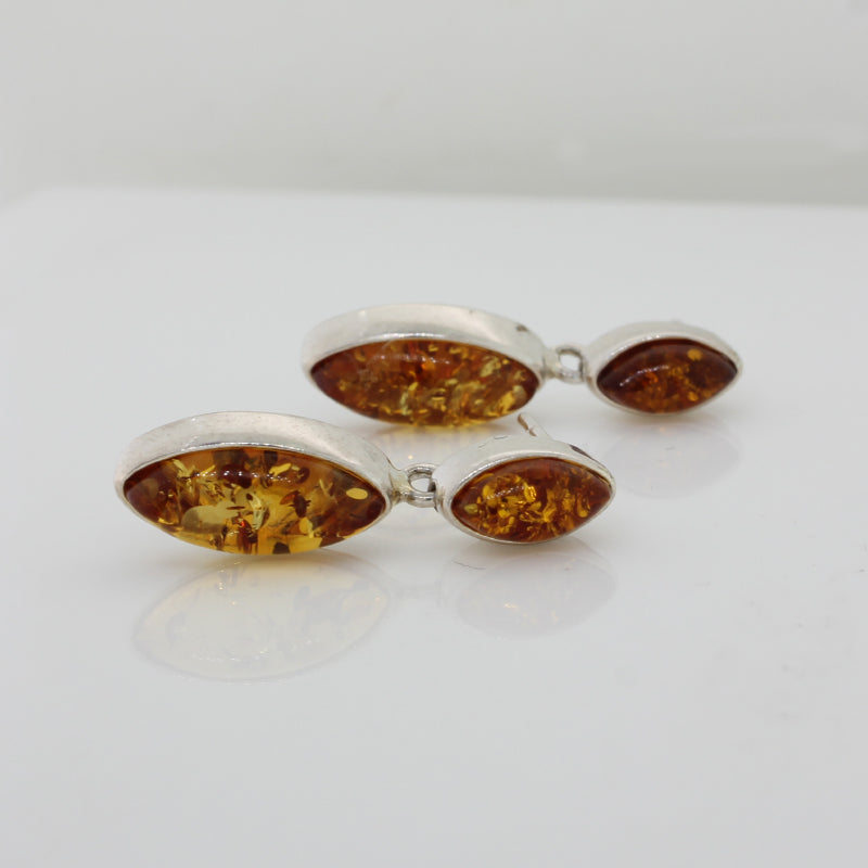 Sterling Silver Amber Marquise Cut Drop Earrings