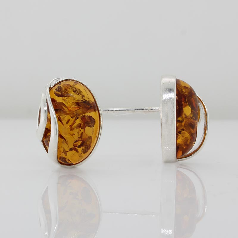 Sterling Silver Oval Amber Earrings