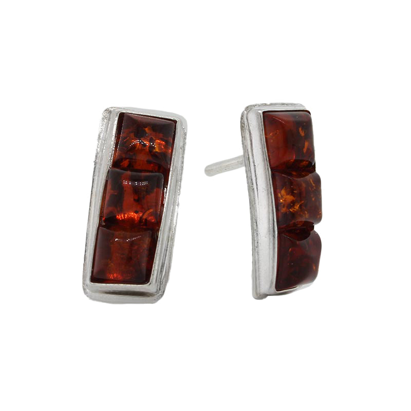 Sterling Silver Amber Square Cut Rectangle Earrings