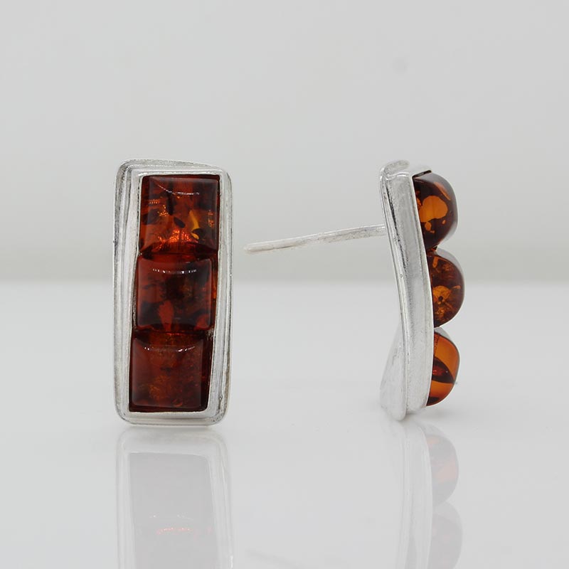 Sterling Silver Amber Square Cut Rectangle Earrings