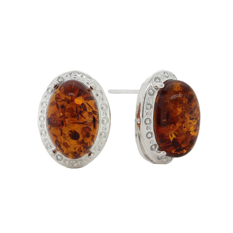 Sterling Silver Amber Oval Earrings