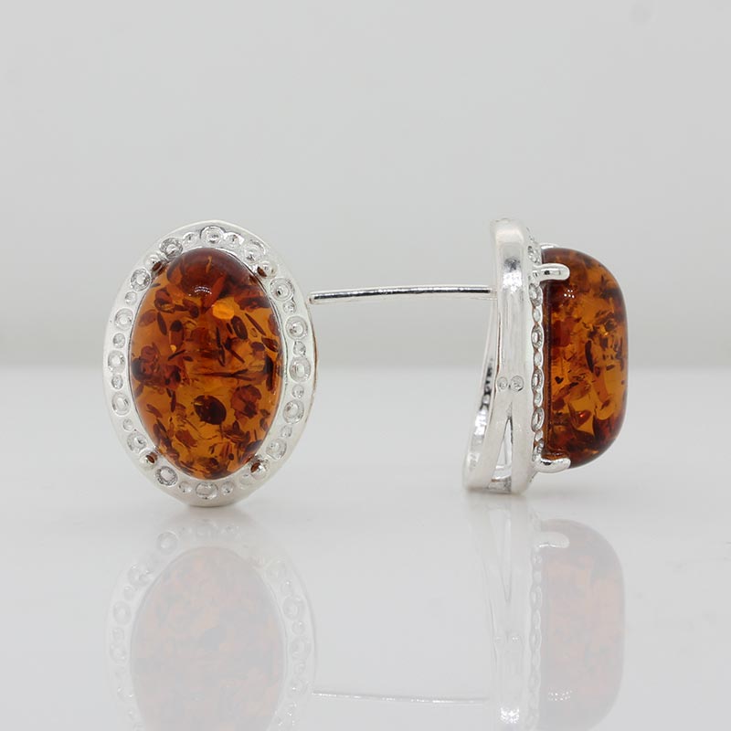 Sterling Silver Amber Oval Earrings