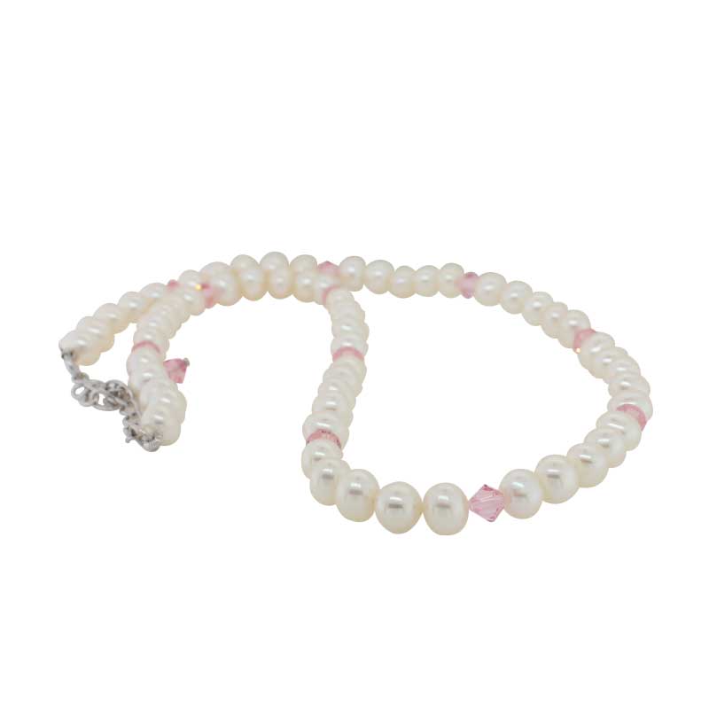 Freshwater 5.5mm Pearl 36cm Necklet with Pink Crystal Spacers with 5cm extender