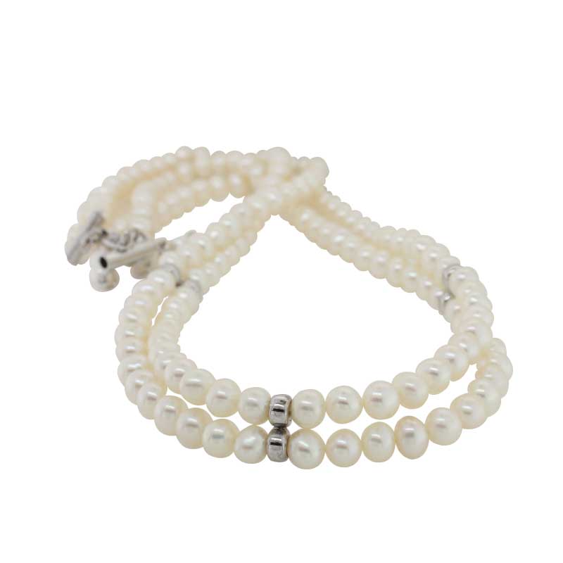 Freshwater 4.5mm Pearl Double Strand 45cm Necklet, with Three Sterling Silver Spacers & 6cm Extension