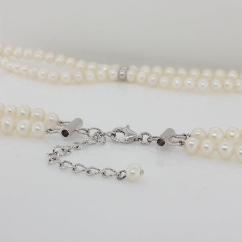 Freshwater 4.5mm Pearl Double Strand 45cm Necklet, with Three Sterling Silver Spacers & 6cm Extension