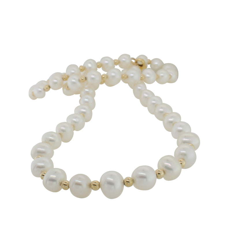 Freshwater Pearl 7.00mm to 7.50mm 50cm Necklace - Rolled Gold Spacers and Parrot Clasp