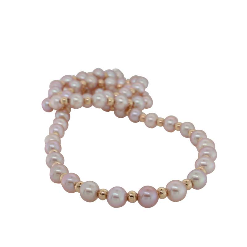 Pink Freshwater Pearl 5.00mm to 5.5mm 45cm Necklace - Rolled Gold Rose Gold Spacers and Parrot Clasp