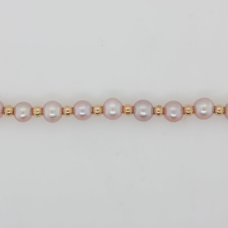 Pink Freshwater Pearl 5.00mm to 5.5mm 45cm Necklace - Rolled Gold Rose Gold Spacers and Parrot Clasp