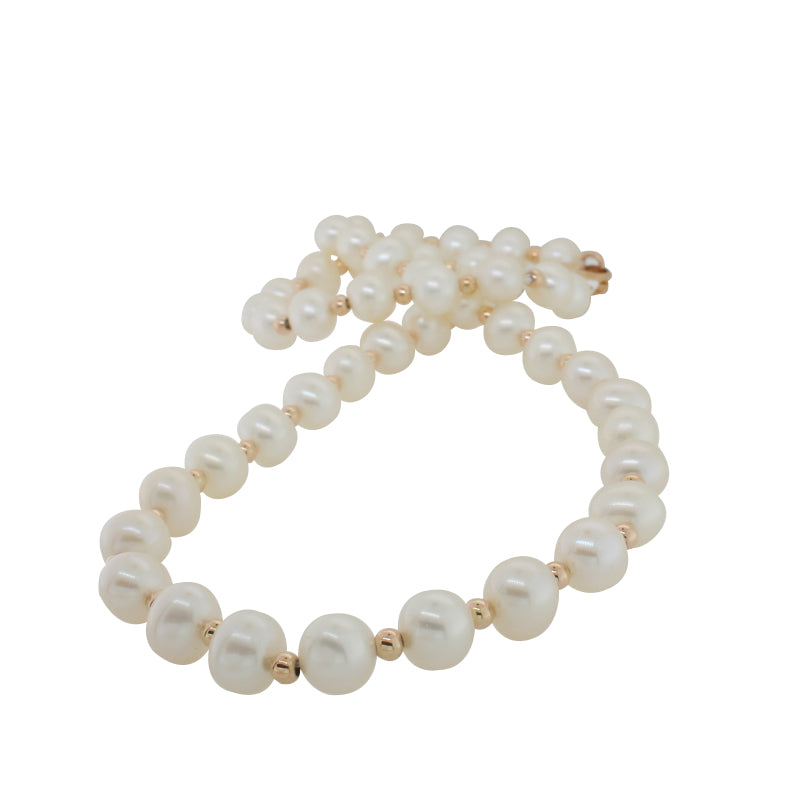 Freshwater Pearl 7.00mm to 7.5mm 45cm Necklace -  Rolled Gold Rose Gold Spacers and Parrot Clasp