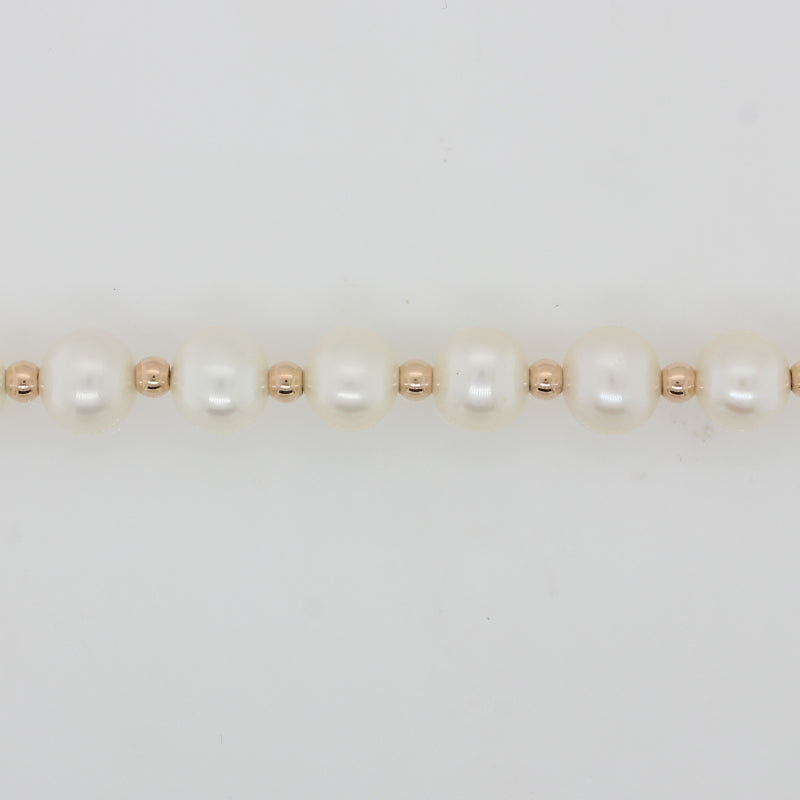 Freshwater Pearl 7.00mm to 7.5mm 45cm Necklace -  Rolled Gold Rose Gold Spacers and Parrot Clasp