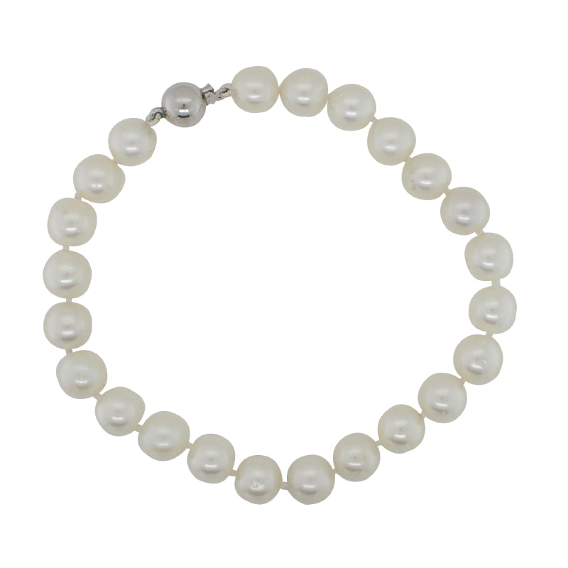 9 Carat White Gold 7mm Ball Clasp White South Sea Pearl Bracelet 7 - 7.5mm 19cm - 23 Pearls Strung Knotted