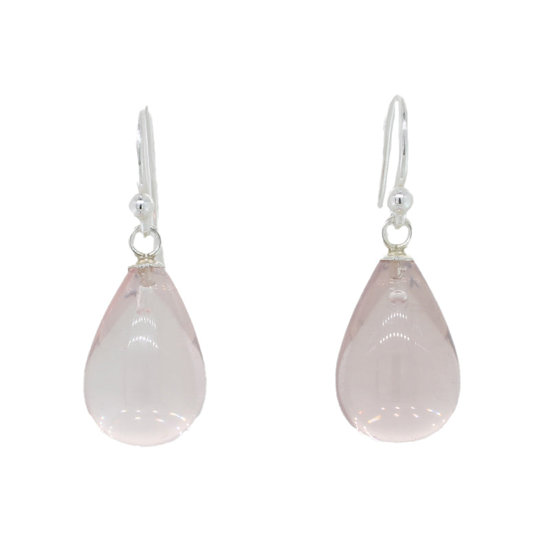 Sterling Silver Rose Quartz  A+ Grade 15mm x 10mm Smooth Drop Shepherd Hook Earrings