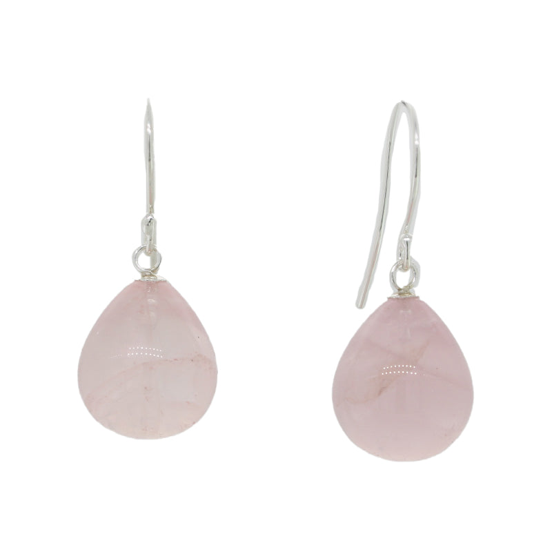 Sterling Silver Rose Quartz  AA Grade 15mm x 13mm Smooth Drop Shepherd Hook Earrings