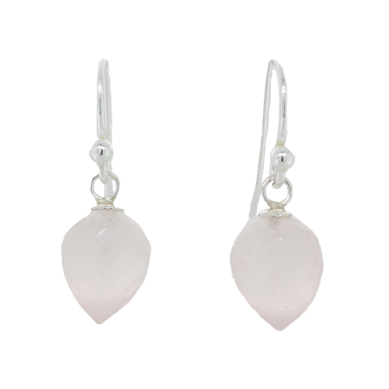 Sterling Silver Rose Quartz  A+ Grade 10mm x 8mm Inverted Briolette Drop Shepherd Hook Earrings