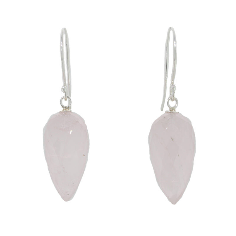 Sterling Silver Rose Quartz  A+ Grade 20mm x 10mm Inverted Briolette Drop Shepherd Hook Earrings