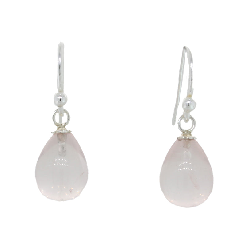 Sterling Silver Rose Quartz AA Grade 40mm x 8mm Briolette Drop Shepherd Hook Earrings