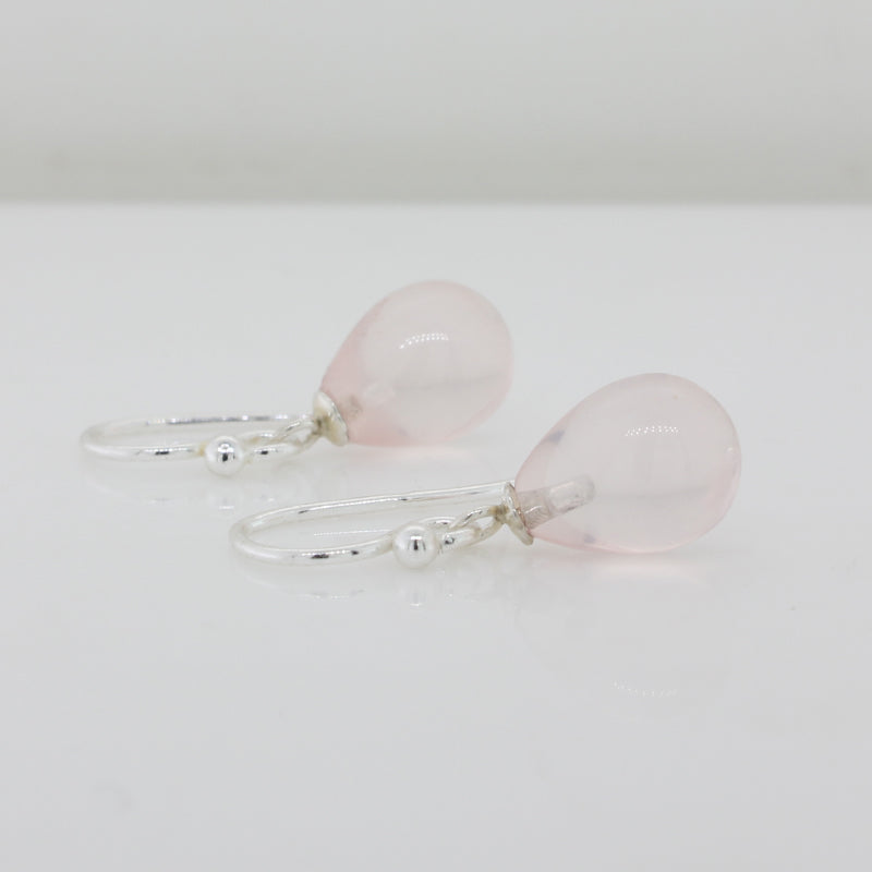 Sterling Silver Rose Quartz AA Grade 40mm x 8mm Briolette Drop Shepherd Hook Earrings