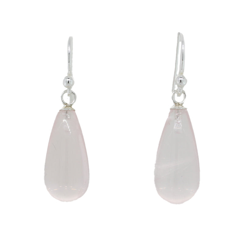 Sterling Silver Rose Quartz  AA Grade 17mm x 8mm Smooth Drop Shepherd Hook Earrings