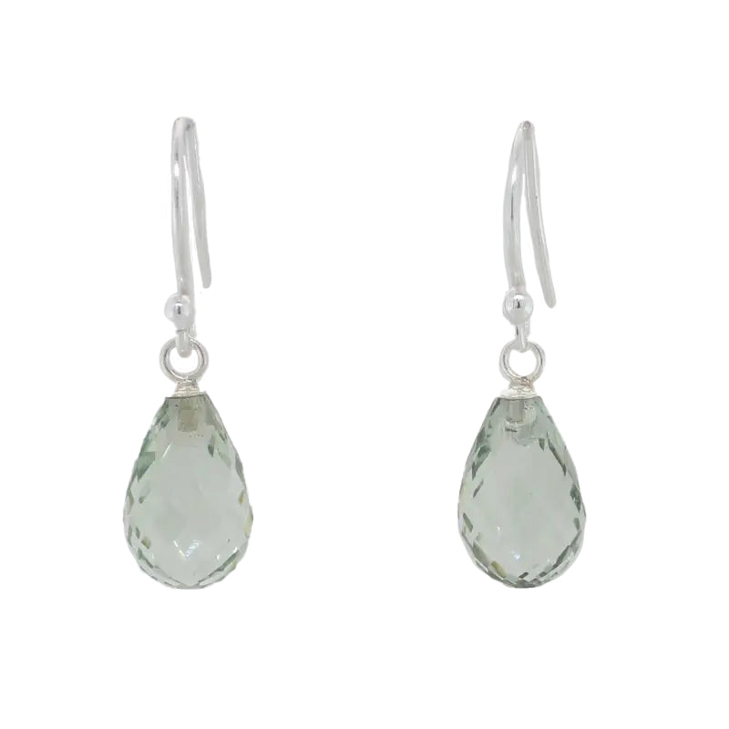 Sterling Silver Green Quartz 12mm x 8mm  Briolette Drop Shepherd Hook Earrings