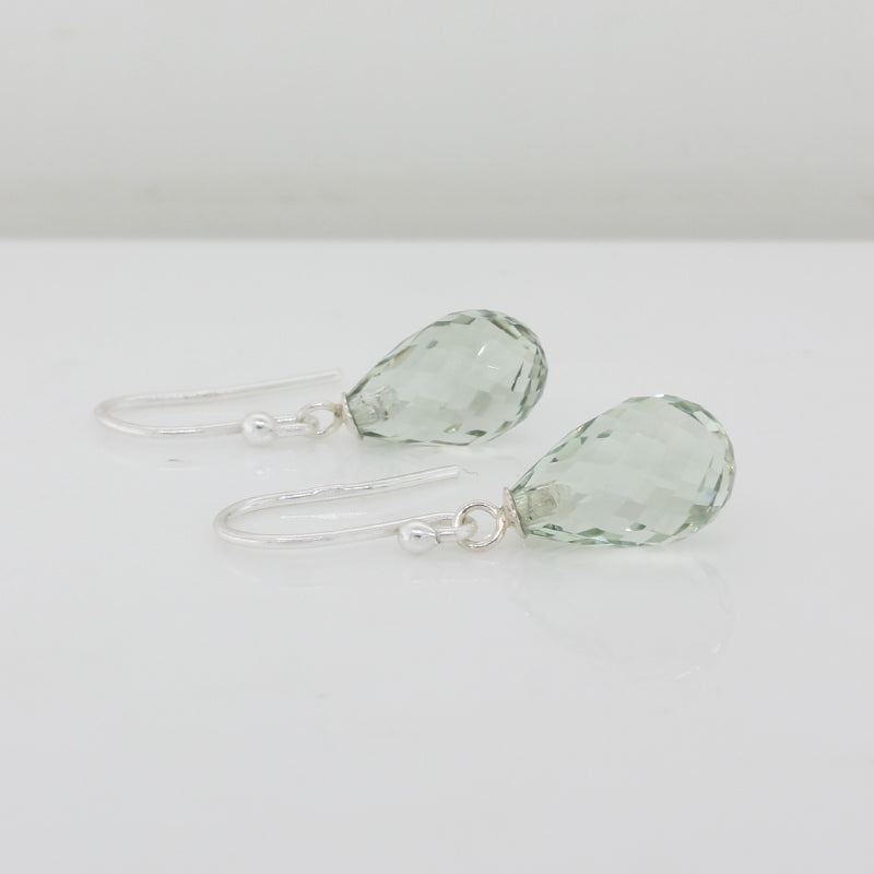 Sterling Silver Green Quartz 12mm x 8mm  Briolette Drop Shepherd Hook Earrings