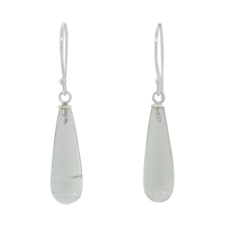 Sterling Silver Green Quartz A Grade 22mm x 7mm  Smooth Drop Shepherd Hook Earrings