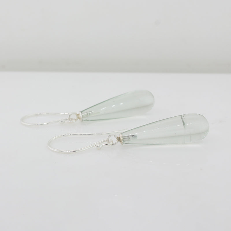 Sterling Silver Green Quartz A Grade 22mm x 7mm  Smooth Drop Shepherd Hook Earrings