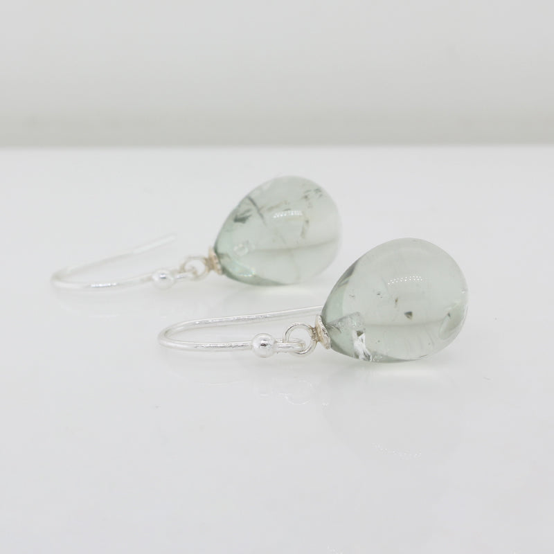 Sterling Silver Green Quartz A+ Grade 12mm x 10mm  Smooth Drop Shepherd Hook Earrings