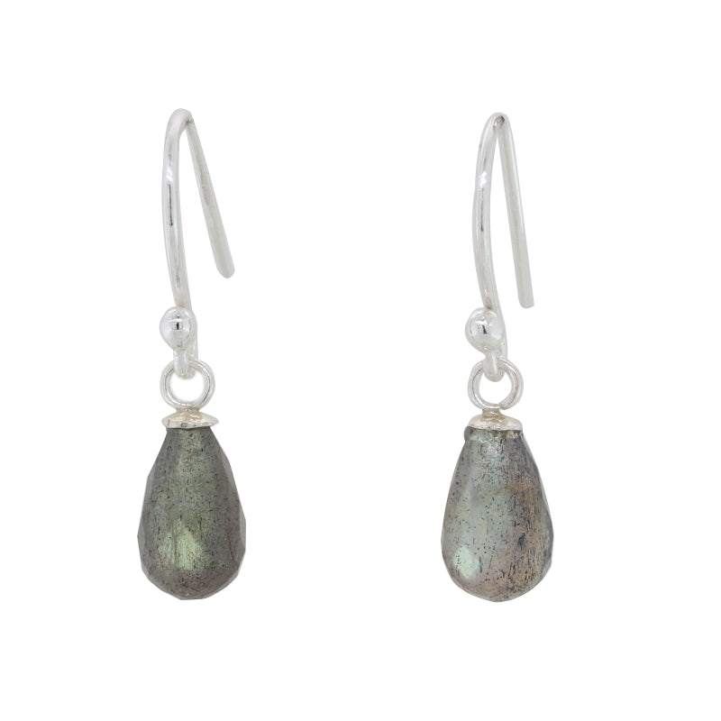 Sterling Silver Labradorite AAA Grade 10mm x 6mm Briolette Madagascan Drop Shepherd Hook Earrings