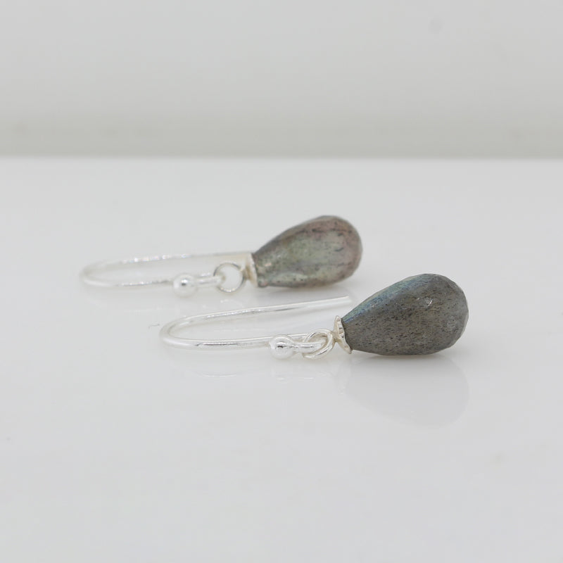 Sterling Silver Labradorite AAA Grade 10mm x 6mm Briolette Madagascan Drop Shepherd Hook Earrings