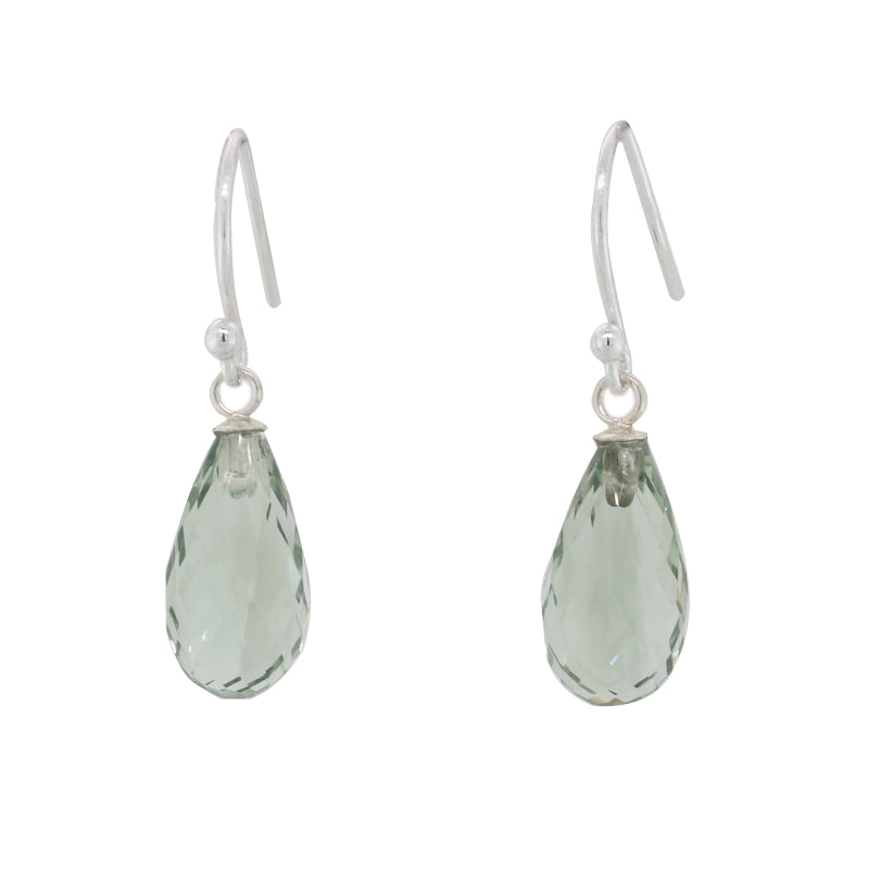 Sterling Silver Green Quartz 15mm x 8mm Briolette Drop Shepherd Hook Earrings