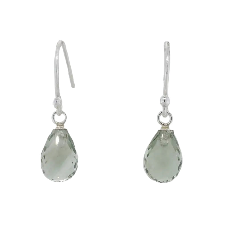 Sterling Silver Green Quartz 10mm x 7mm Briolette Drop Shepherd Hook Earrings