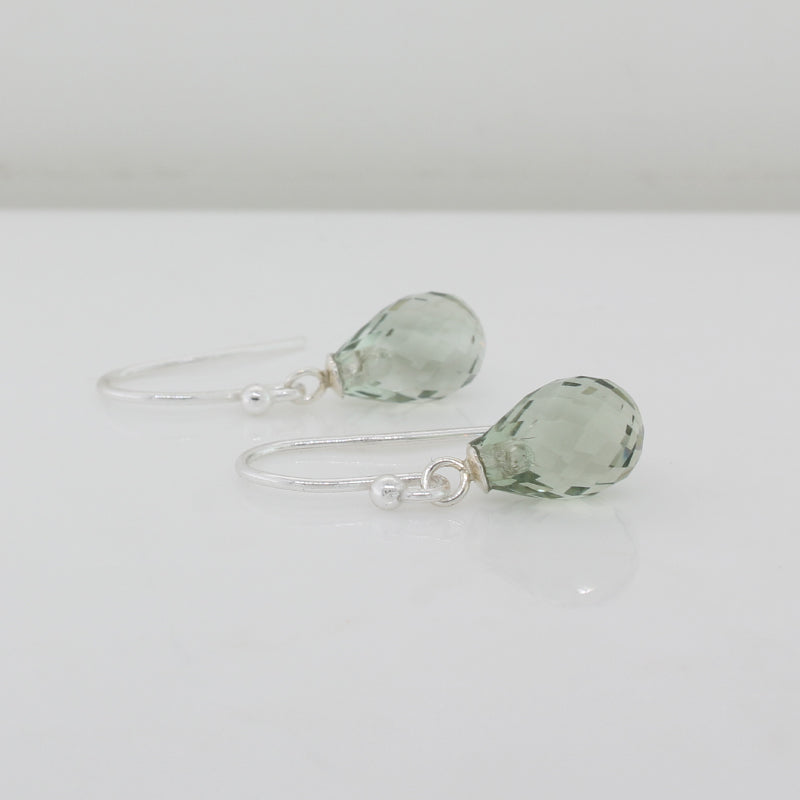 Sterling Silver Green Quartz 10mm x 7mm Briolette Drop Shepherd Hook Earrings