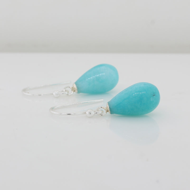 Sterling Silver Amazonite A A 13m x 8mm Drop Shepherd Hook Earrings