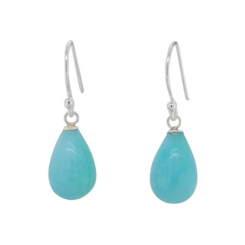 Sterling Silver Amazonite  AA Grade  14mm x 9mm Smooth Drop Shepherd Hook Earrings