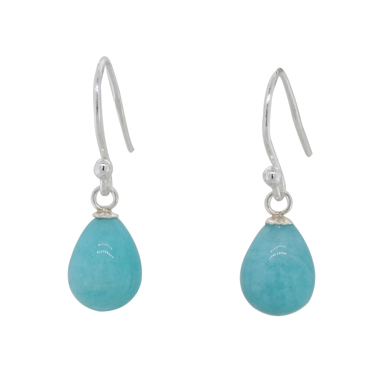 Sterling Silver Amazonite AA+ Grade 10mm x 8mm Smooth Drop Shepherd Hook Earrings