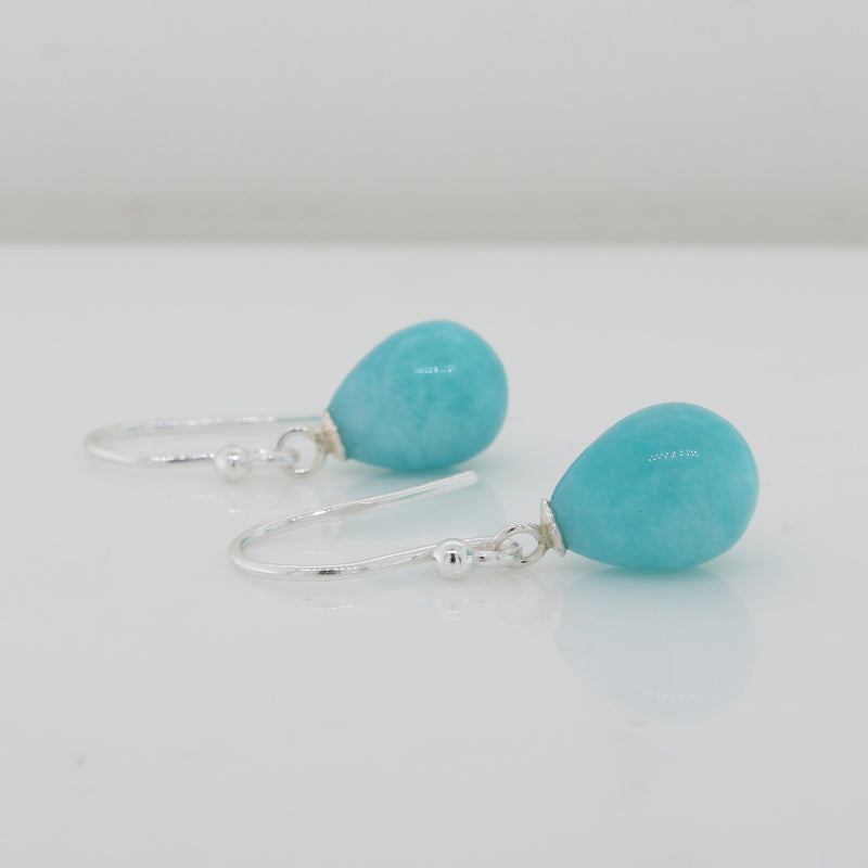 Sterling Silver Amazonite AA+ Grade 10mm x 8mm Smooth Drop Shepherd Hook Earrings