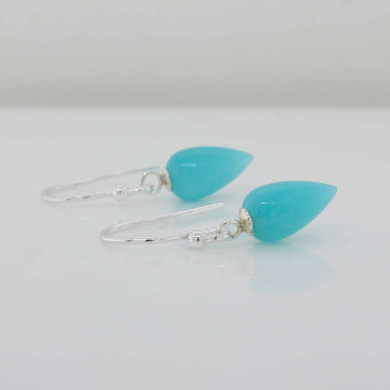 Sterling Silver Amazonite AAA Grade 10mm x 6m Smooth Drop Shepherd Hook Earrings