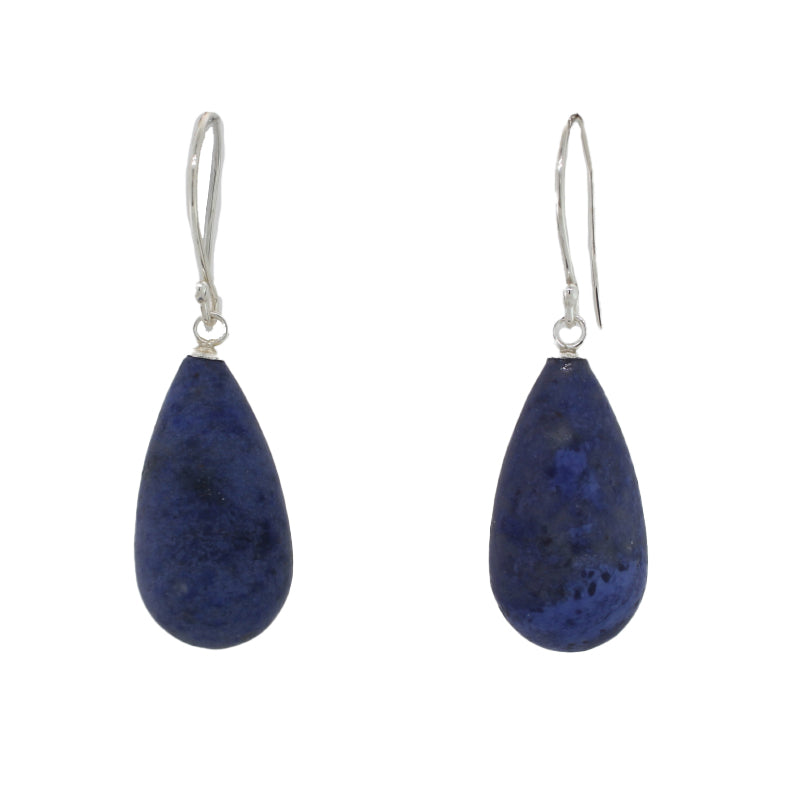 Sterling Silver Dumortierite  A Grade Matt 22mm x 12mm Smooth Drop Shepherd Hook Earrings