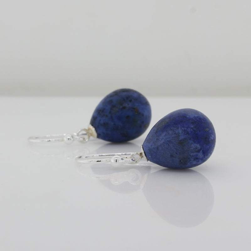 Sterling Silver Dumortierite A Grade 12mm x 10mm Drop Shepherd Hook Earrings