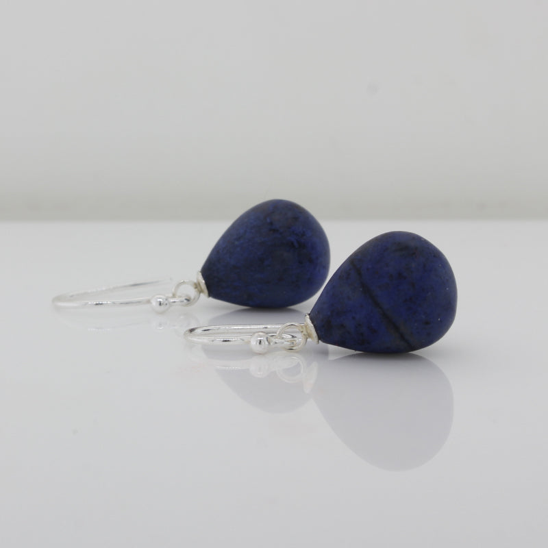 Sterling Silver Dumortierite A Grade 14mm x 11.5mm Drop Shepherd Hook Earrings