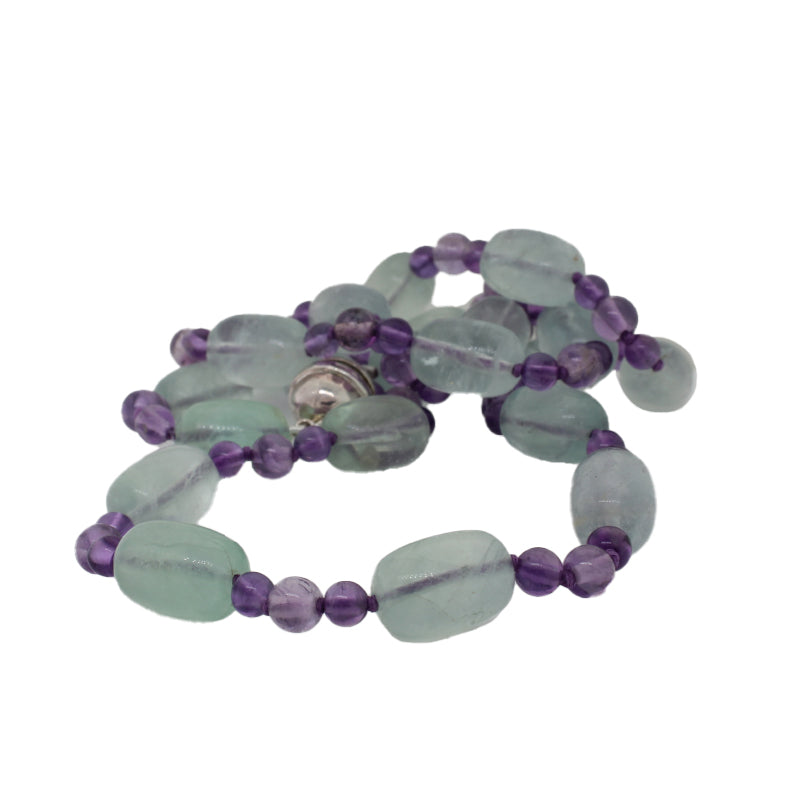 Fluorite and Amethyst Necklace with Sterling Silver Magnetic Clasp