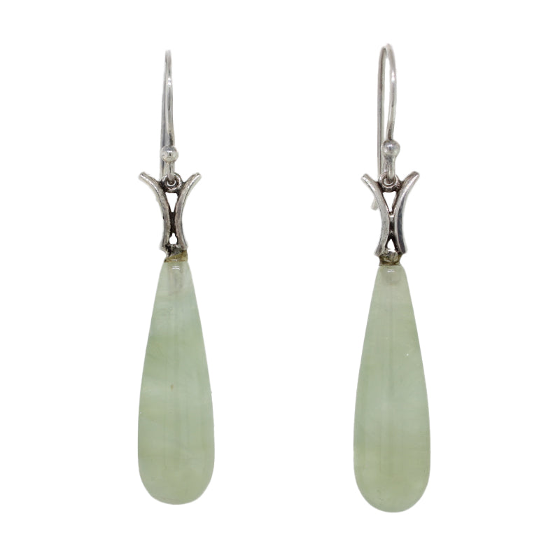 Sterling Silver 25mm x 7mm Prehnite Drop Earrings