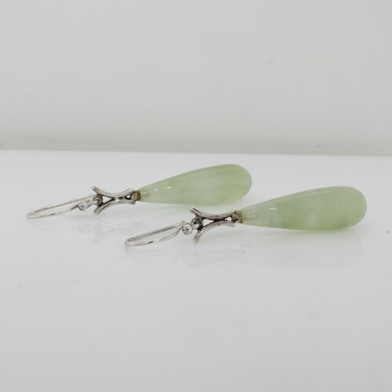 Sterling Silver 25mm x 7mm Prehnite Drop Earrings