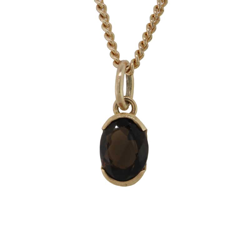 9ct Yellow Gold Smoky Quartz Oval Pendant